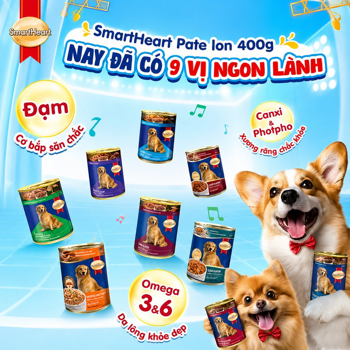Pate SmartHeart Cho Chó Lon 400G - Thức Ăn Ướt Thơm Ngon, Giàu Dinh Dưỡng