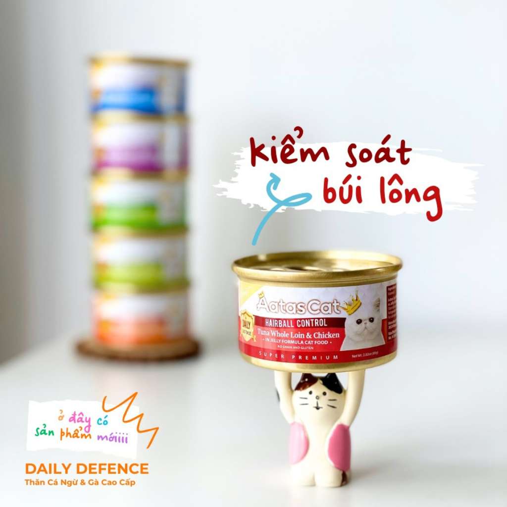 Pate Aatas Daily Defence, hỗ trợ chức năng cho mèo, lon 80g