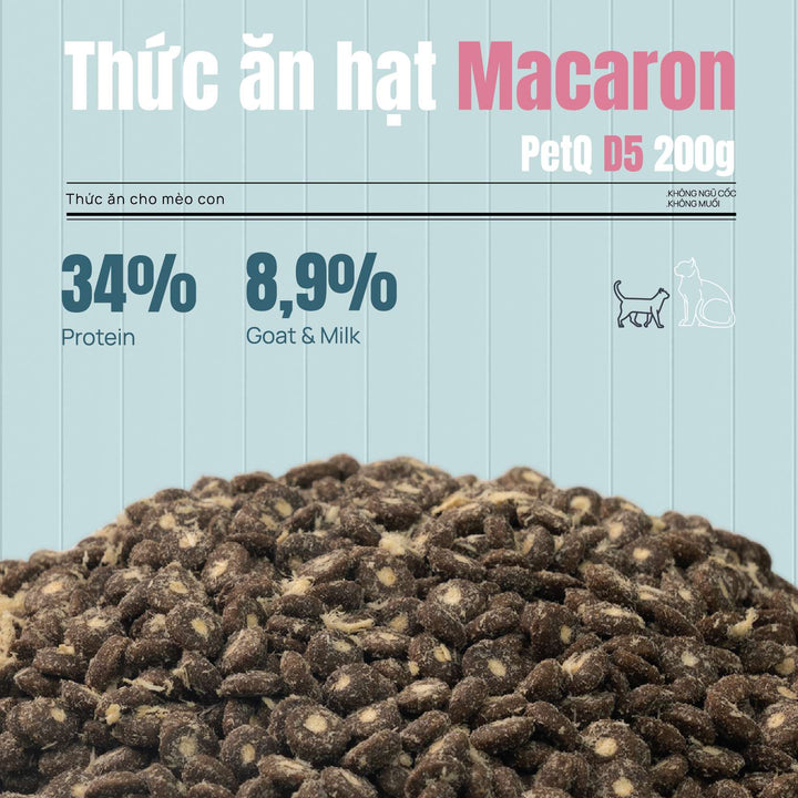 Thức Ăn Hạt Macaron D10, D5 PetQ Cho Mèo, Hộp 1.4Kg ( 7 gói x 200g)