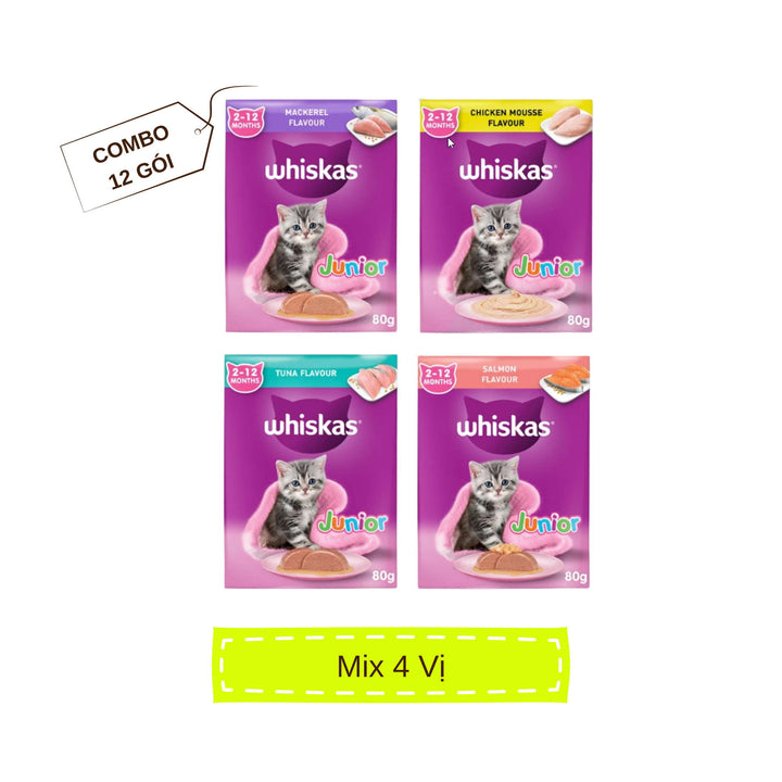 [Combo 12 Gói] Pate Whiskas Mèo Con Gói 80G
