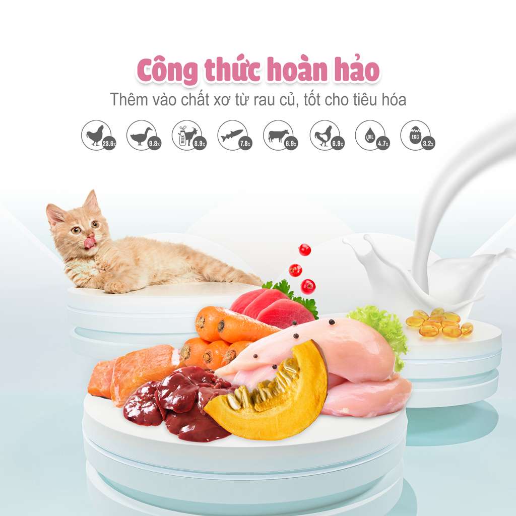 Thức Ăn Hạt Macaron D10, D5 PetQ Cho Mèo, Hộp 1.4Kg ( 7 gói x 200g)