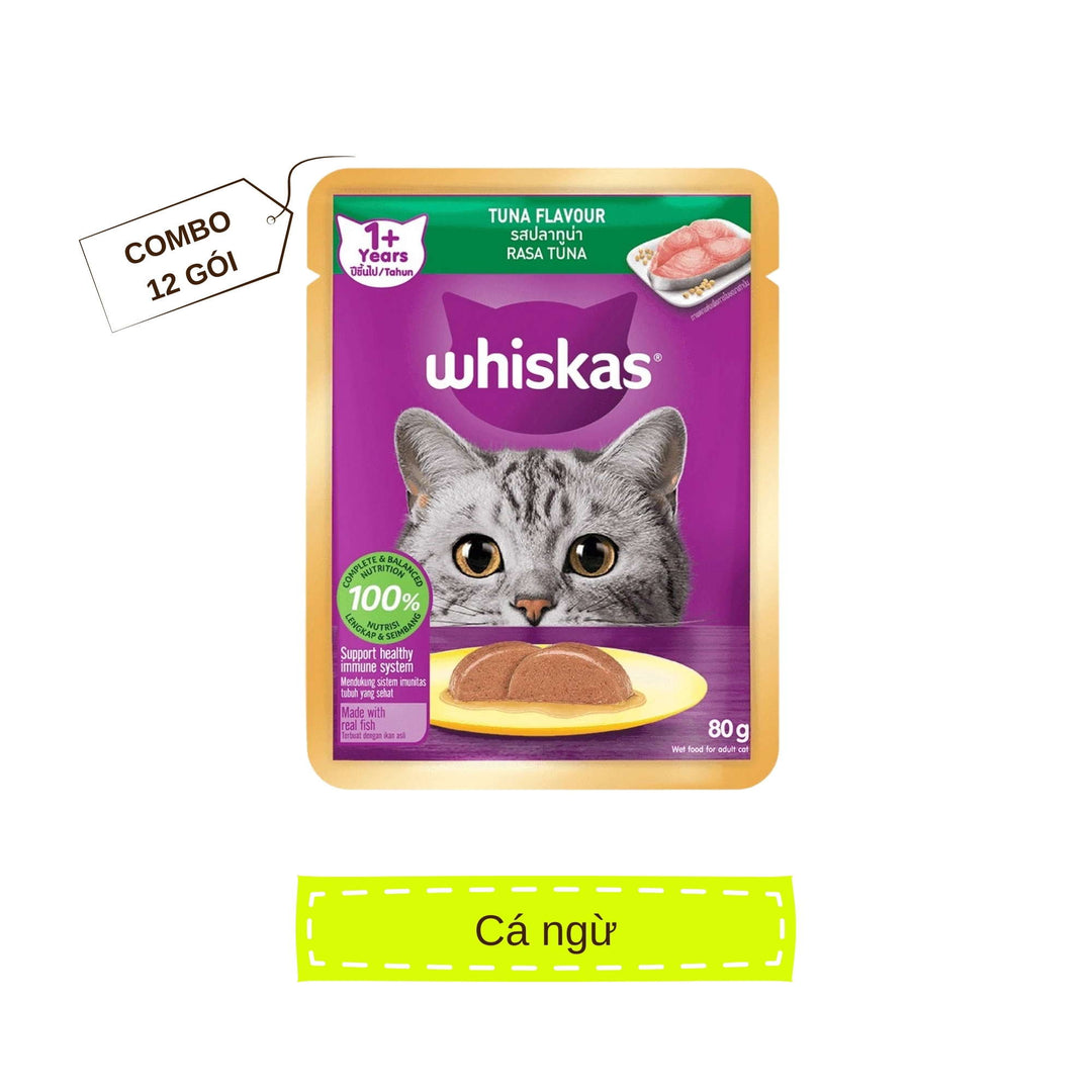 [Combo 12 Gói] Pate Whiskas Mèo Trưởng Thành Gói 80G
