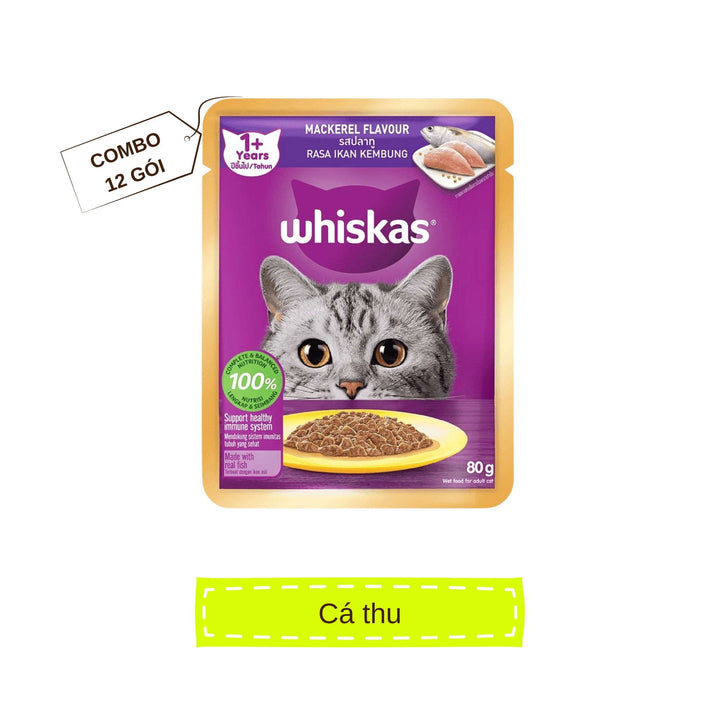 [Combo 12 Gói] Pate Whiskas Mèo Trưởng Thành Gói 80G