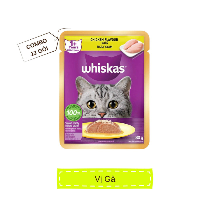 [Combo 12 Gói] Pate Whiskas Mèo Trưởng Thành Gói 80G