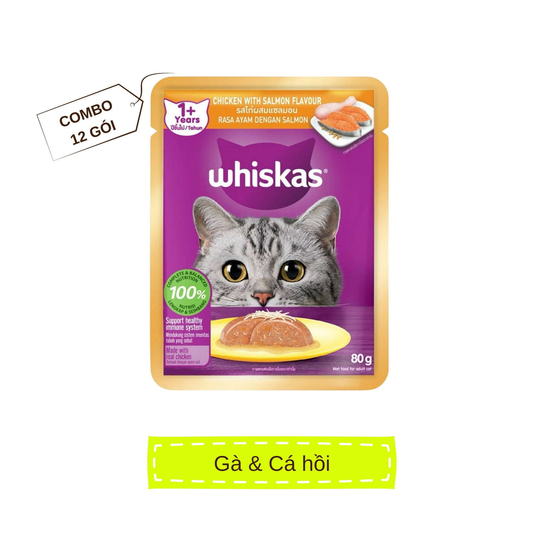 [Combo 12 Gói] Pate Whiskas Mèo Trưởng Thành Gói 80G