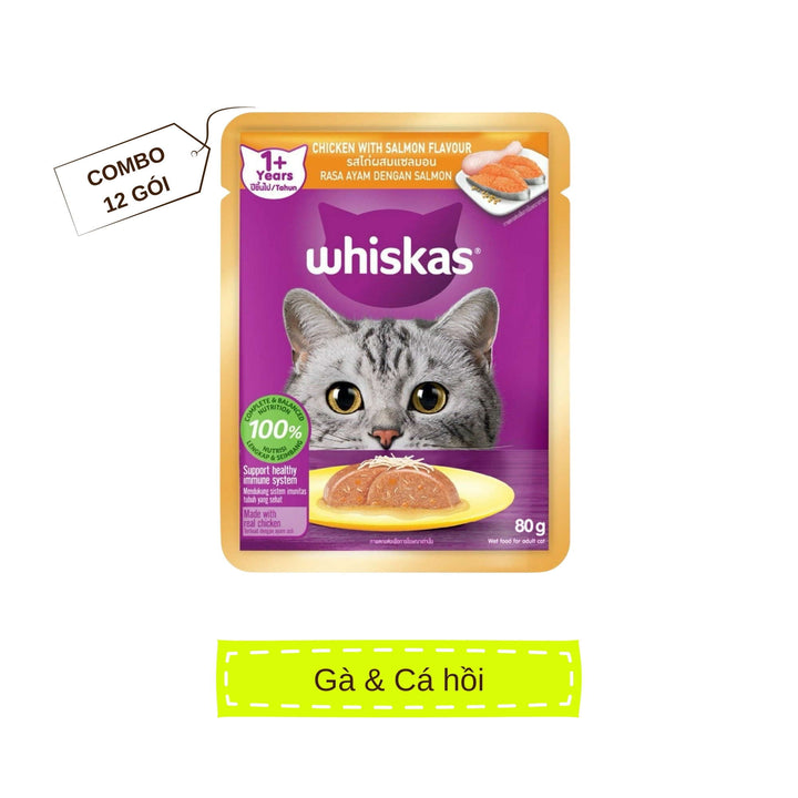[Combo 12 Gói] Pate Whiskas Mèo Trưởng Thành Gói 80G