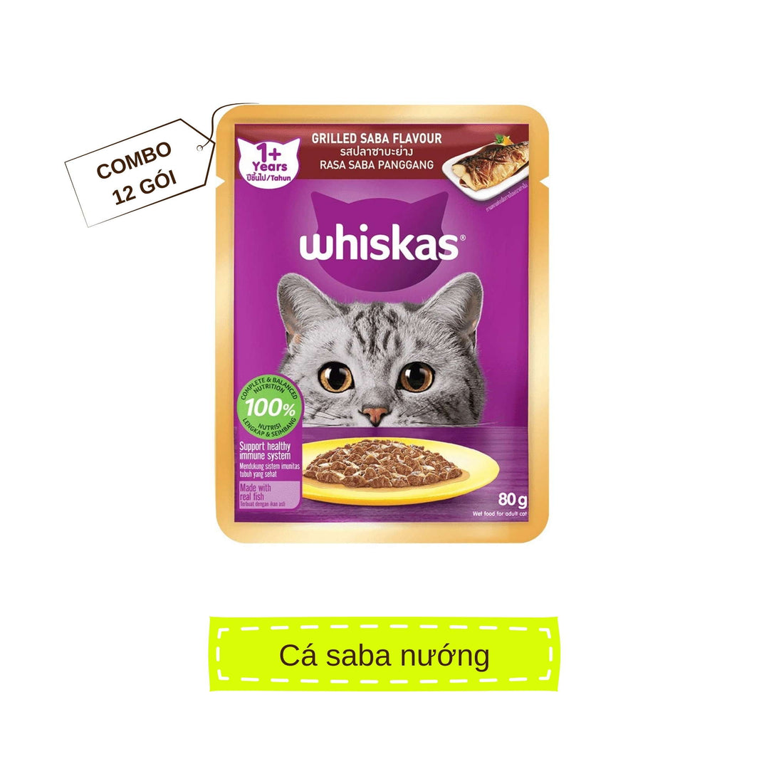 [Combo 12 Gói] Pate Whiskas Mèo Trưởng Thành Gói 80G