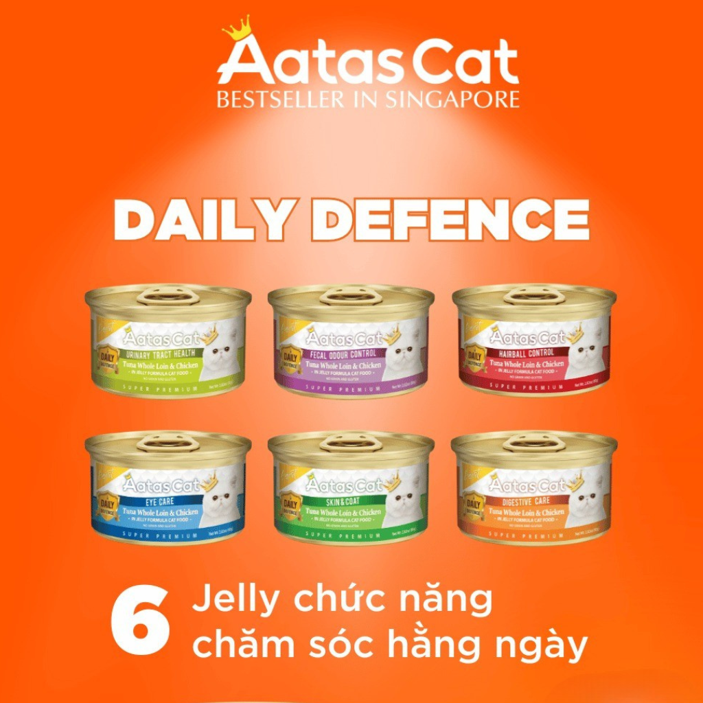 Pate Aatas Daily Defence, hỗ trợ chức năng cho mèo, lon 80g