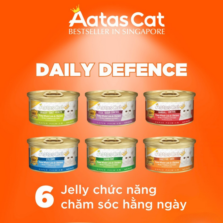 Pate Aatas Daily Defence, hỗ trợ chức năng cho mèo, lon 80g