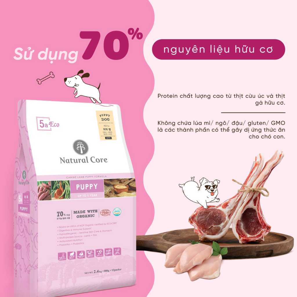 [2KG - 2.4KG] Hạt Hữu Cơ Natural Core Chó Mọi Lứa Tuổi