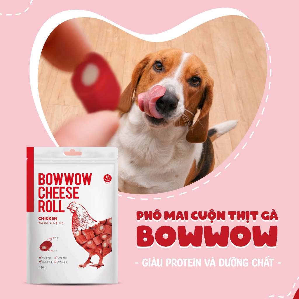 [120G] Snack Bowwow Gà - Cá Hồi Phô Mai Chó Mọi Lứa Tuổi