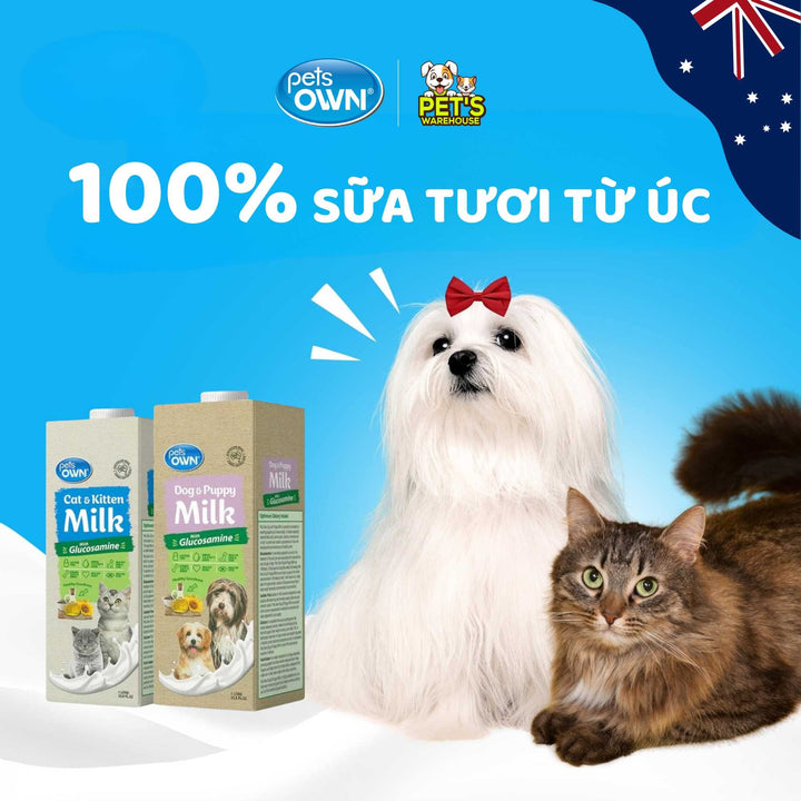Sữa cho chó mèo Pets Own, nhập khẩu Úc, bổ sung Glucosamine, 1L