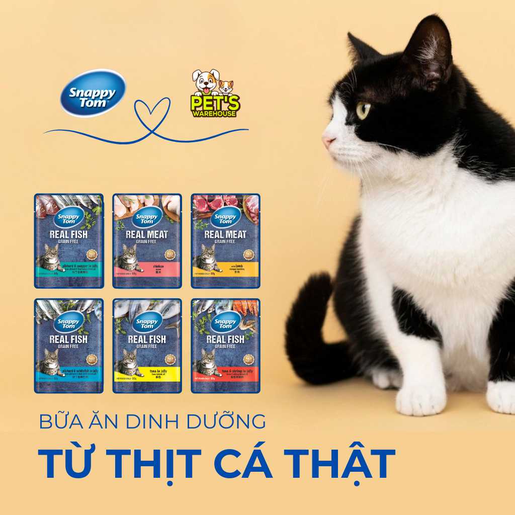 Combo 12 gói Pate Snappy Tom Real Fish Mèo 85G