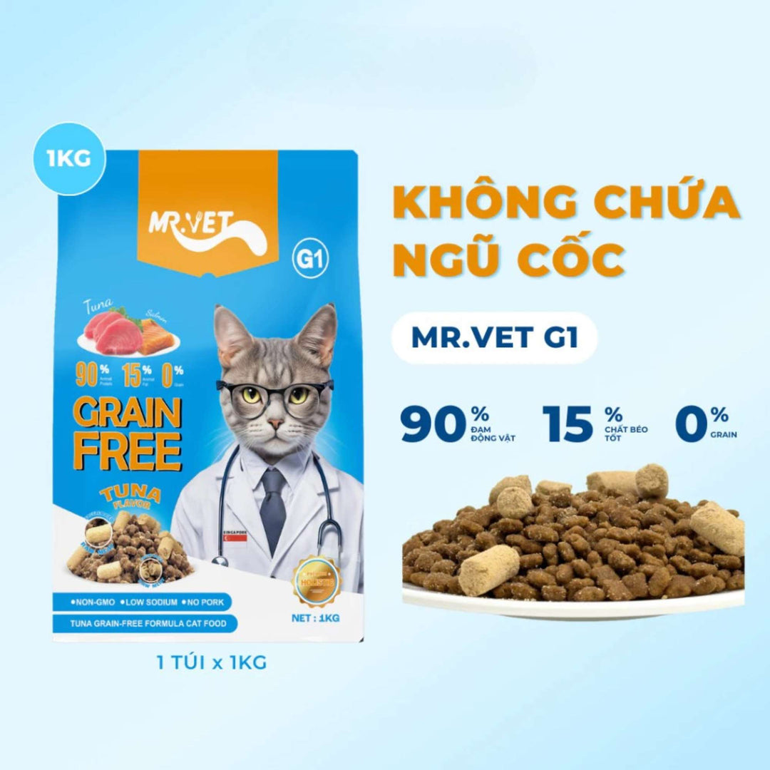 Hạt Mr.Vet Cho Mèo Mọi Lứa Tuổi, Nhiều Loại Theo Nhu Cầu, Túi 1Kg