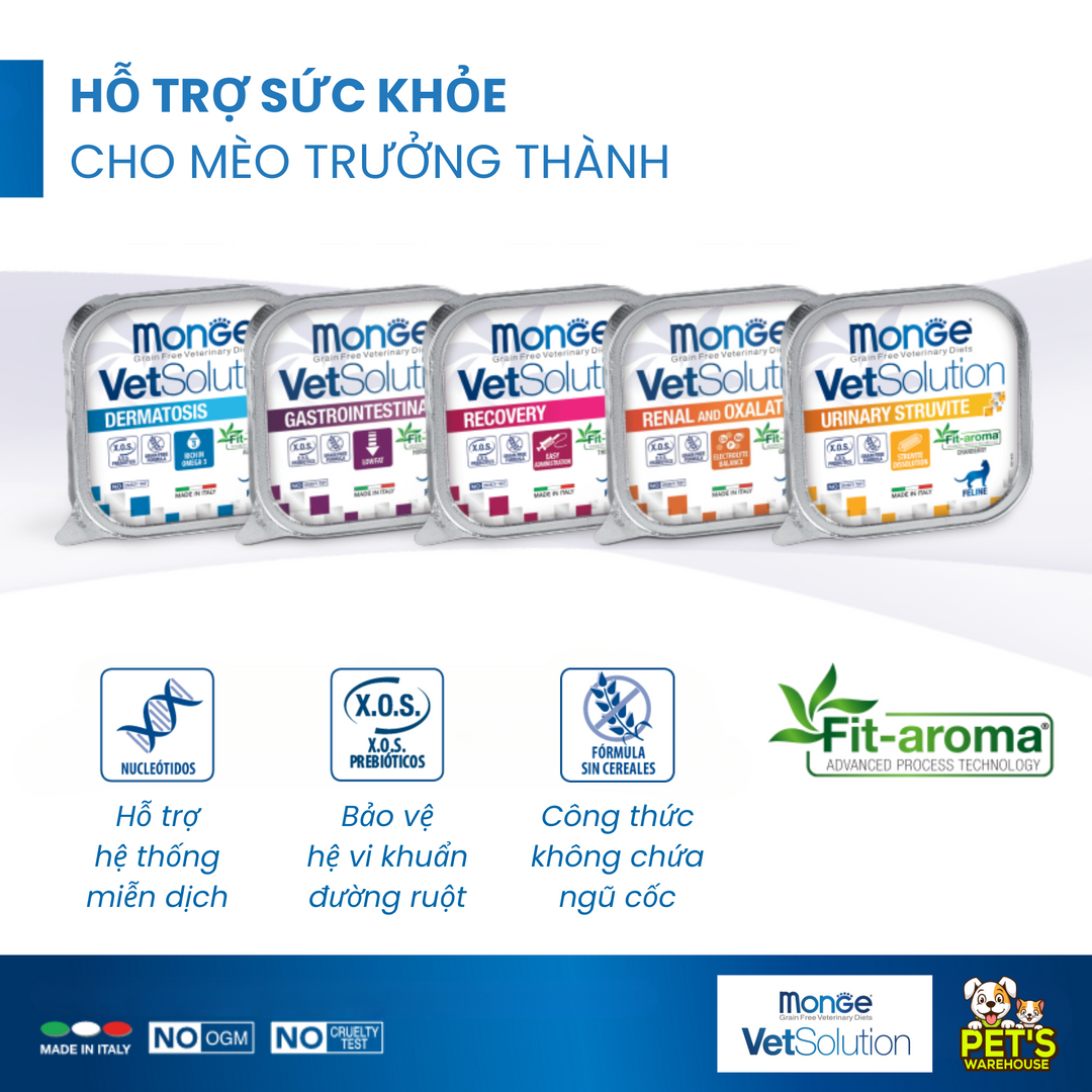 Pate Mèo Monge Vet Solution Hỗ Trợ Chăm Sóc Sức Khỏe, Hộp 100g
