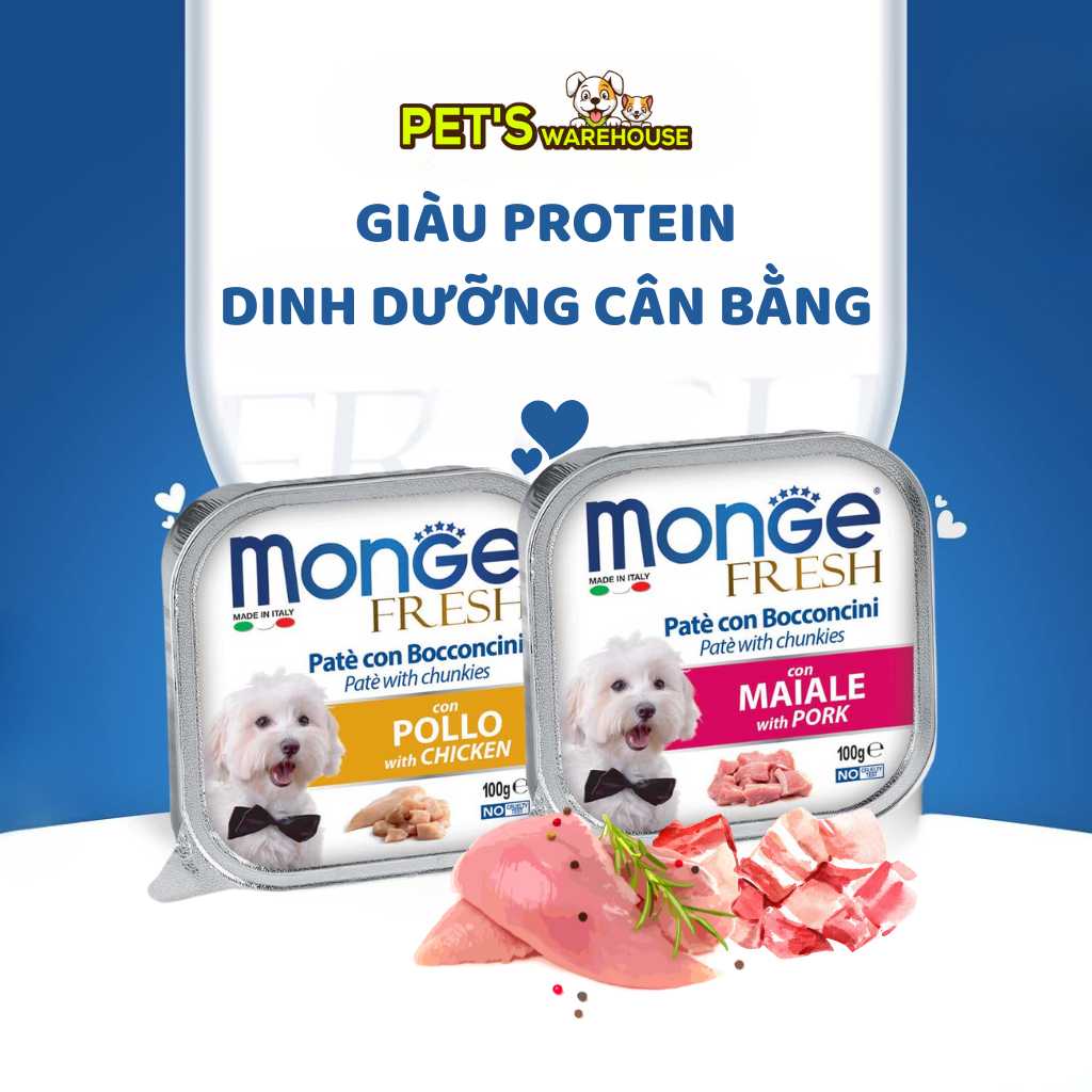 [Combo 24 hộp] Pate cho chó Monge nhiều vị, nhập khẩu từ Ý, 100g