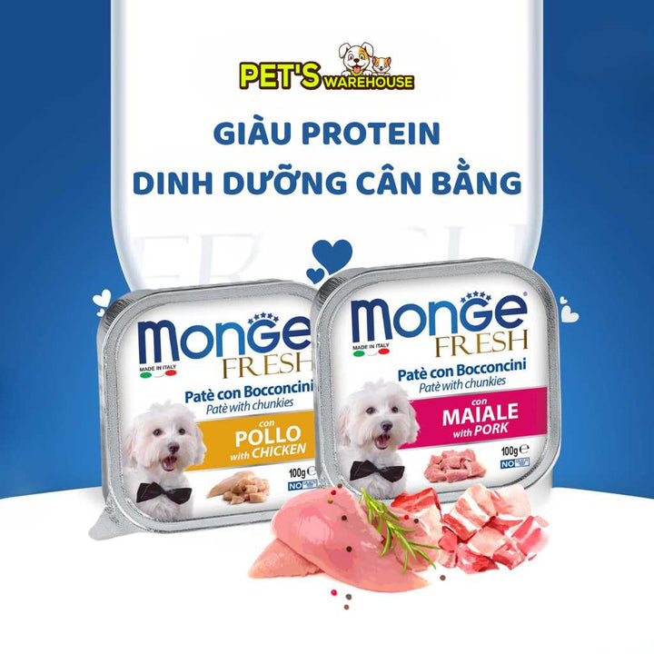 [Combo 24 hộp] Pate cho chó Monge nhiều vị, nhập khẩu từ Ý, 100g