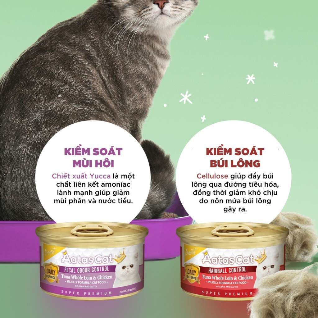 Pate Aatas Daily Defence, hỗ trợ chức năng cho mèo, lon 80g
