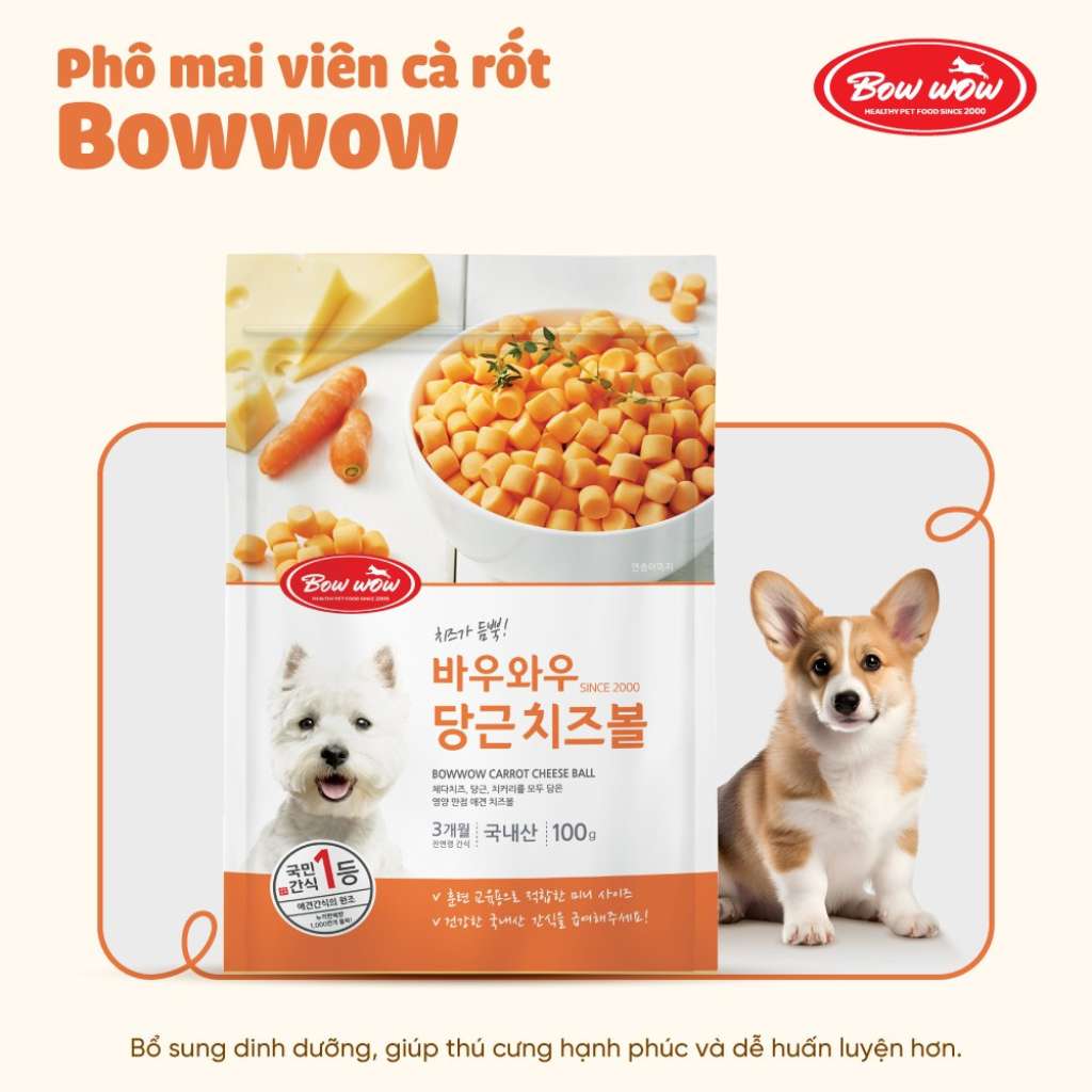[100G] Snack Bowwow Viên Phô Mai Chó Mọi Lứa Tuổi