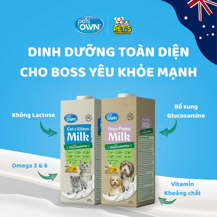 Sữa cho chó mèo Pets Own, nhập khẩu Úc, bổ sung Glucosamine, 1L