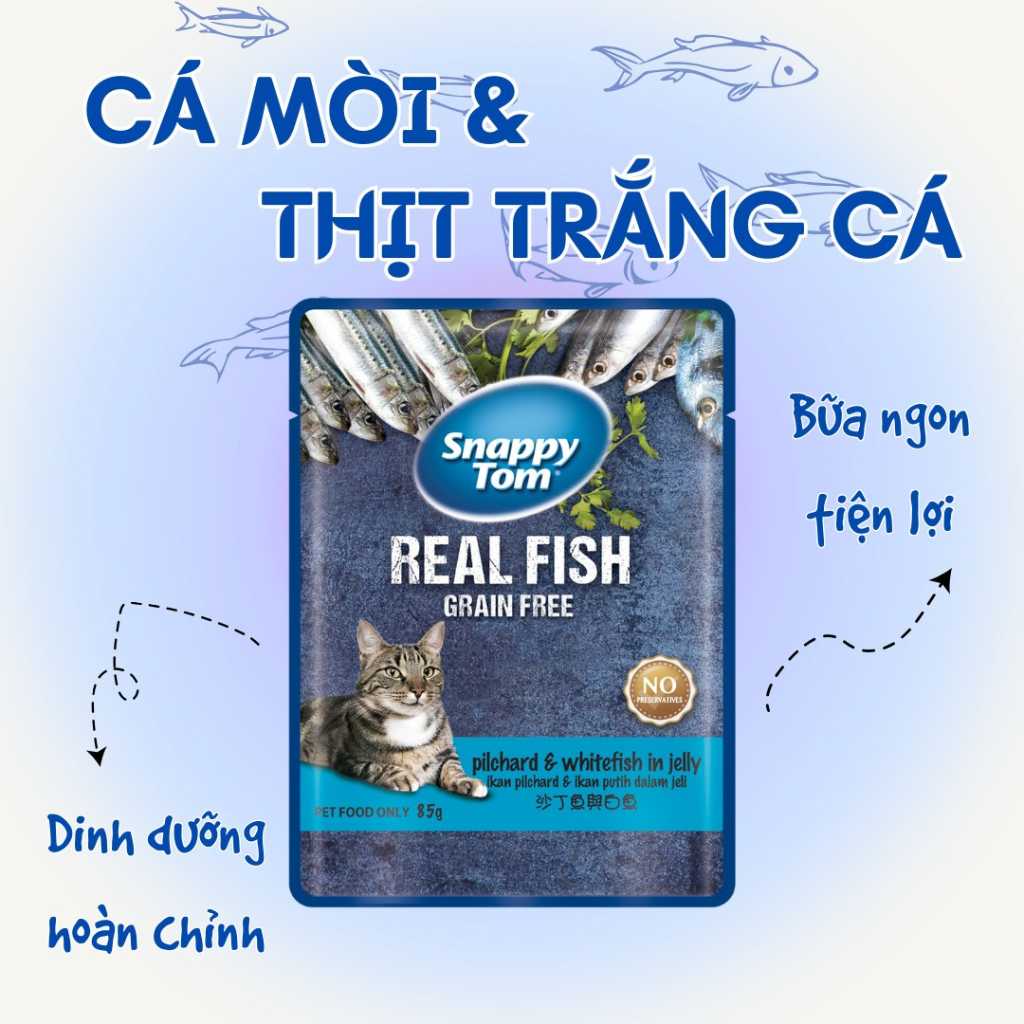 Combo 12 gói Pate Snappy Tom Real Fish Mèo 85G