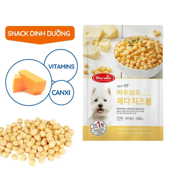 [100G] Snack Bowwow Viên Phô Mai Chó Mọi Lứa Tuổi