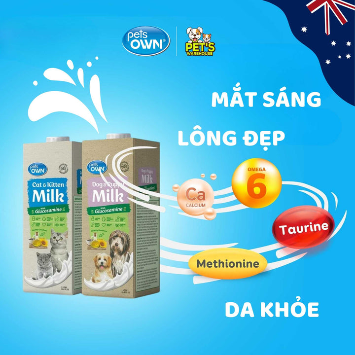 Sữa cho chó mèo Pets Own, nhập khẩu Úc, bổ sung Glucosamine, 1L