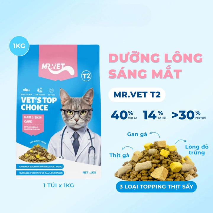 Hạt Mr.Vet Cho Mèo Mọi Lứa Tuổi, Nhiều Loại Theo Nhu Cầu, Túi 1Kg