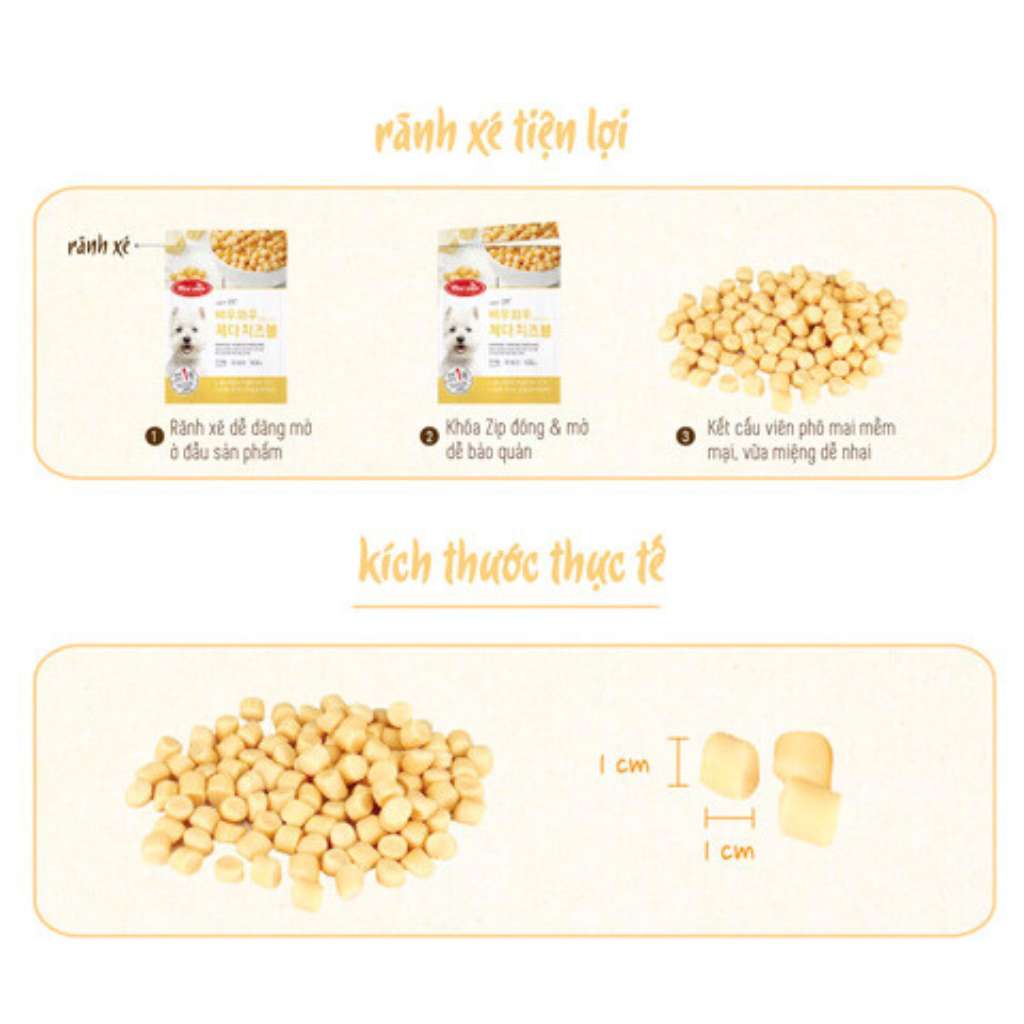 [100G] Snack Bowwow Viên Phô Mai Chó Mọi Lứa Tuổi