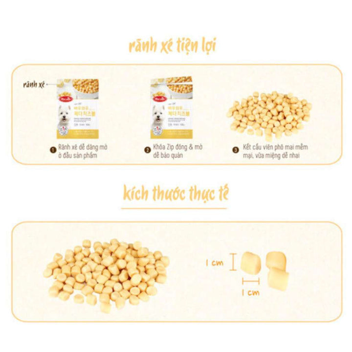 [100G] Snack Bowwow Viên Phô Mai Chó Mọi Lứa Tuổi