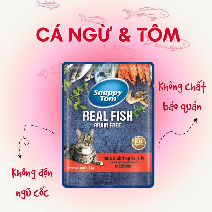 [Combo 12-24 gói] Pate Snappy Tom Real Fish Mèo 85G