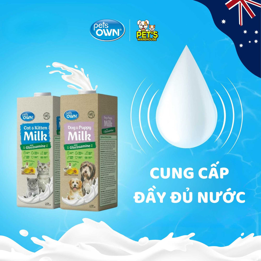 Sữa cho chó mèo Pets Own, nhập khẩu Úc, bổ sung Glucosamine, 1L