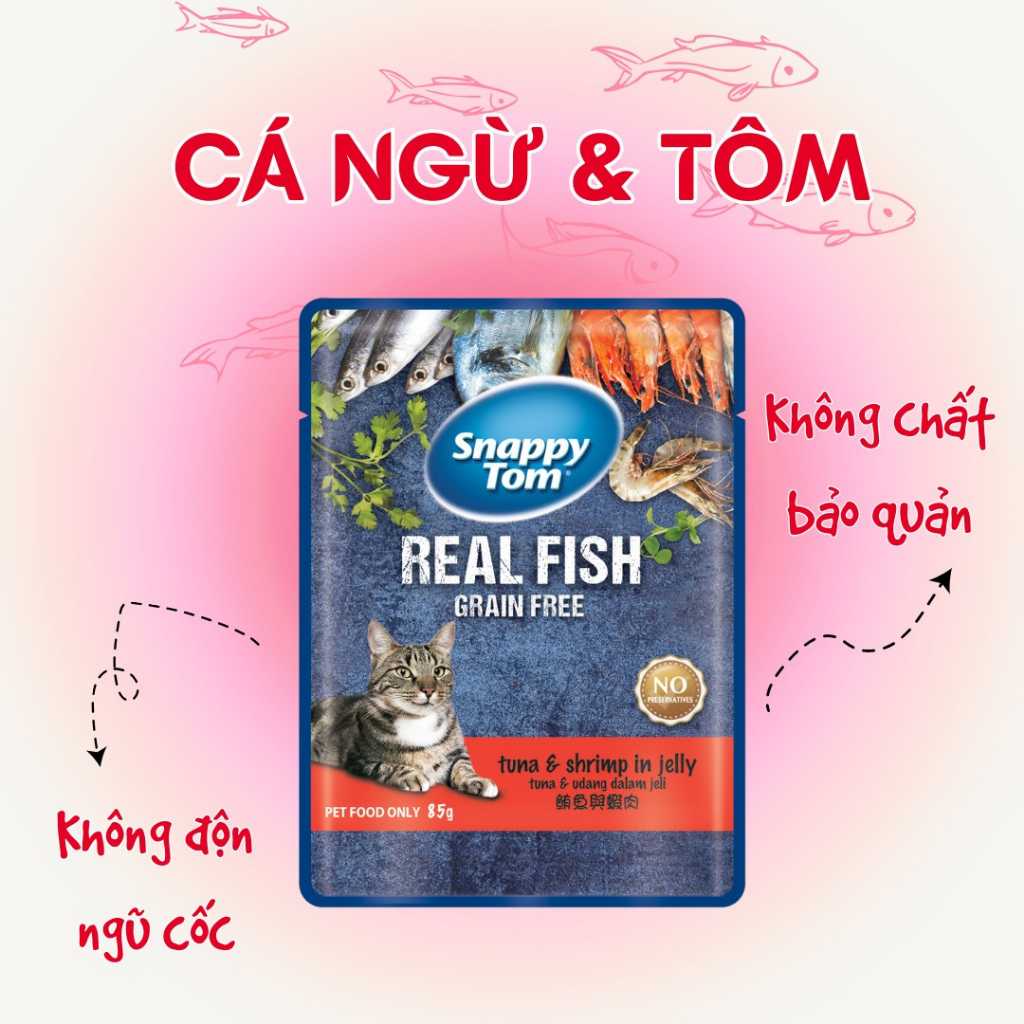 Combo 12 gói Pate Snappy Tom Real Fish Mèo 85G