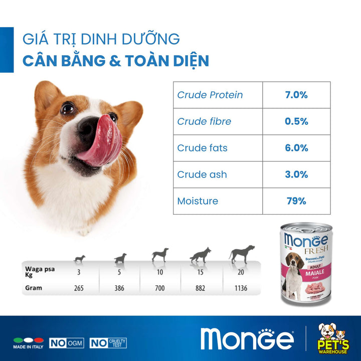 Pate Monge Cho Chó Trưởng Thành Nhiều Vị , Lon 400g