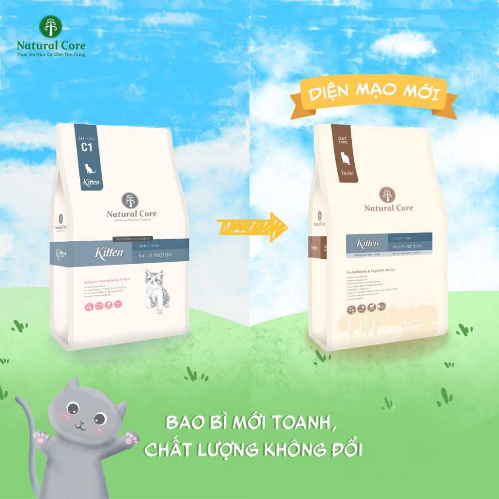 [400G - 2KG] Hạt Hữu Cơ Natural Core Mèo Con