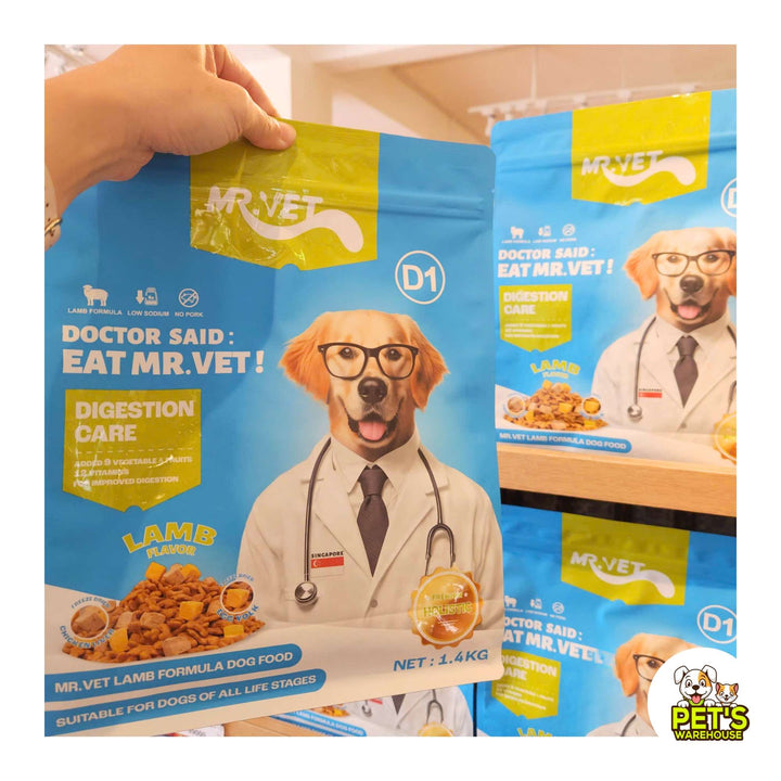 Hạt Mr.Vet D1 Hỗ Trợ Tiêu Hóa Cho Chó Mọi Lứa Tuổi, Công Thức Thịt Cừu Non, Túi 1.4Kg