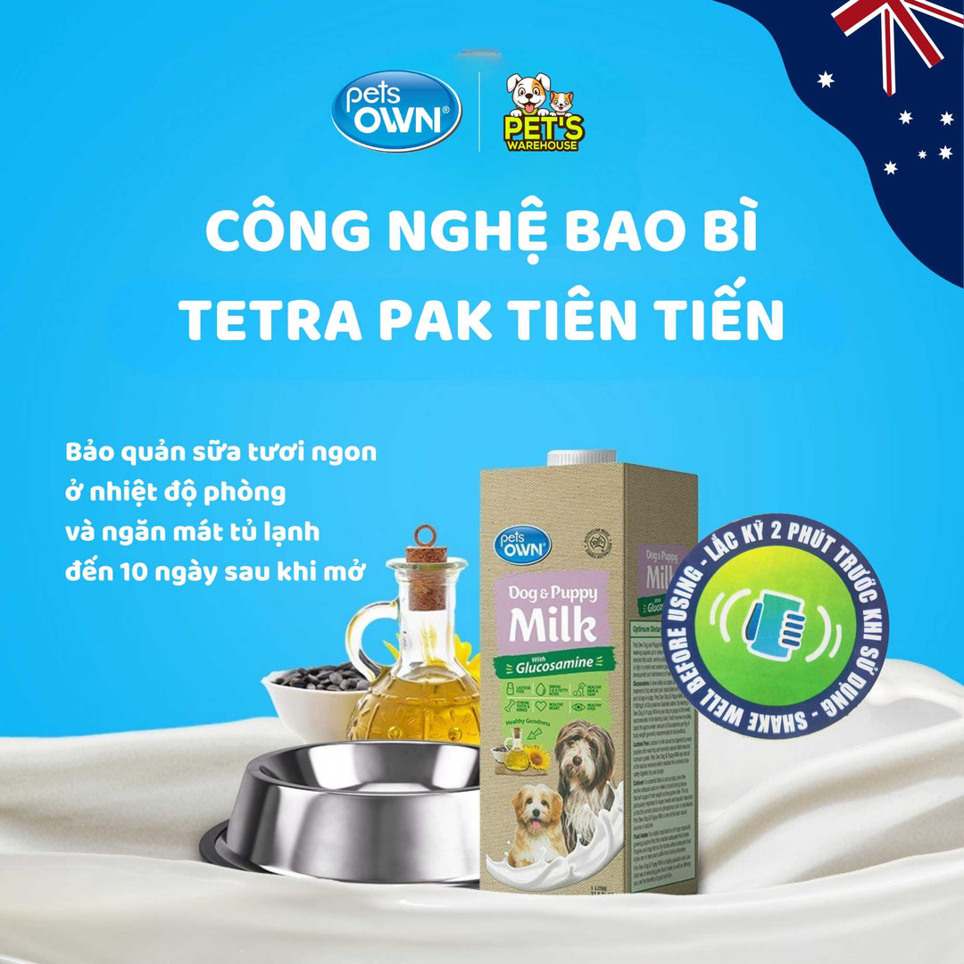 Sữa cho chó mèo Pets Own, nhập khẩu Úc, bổ sung Glucosamine, 1L