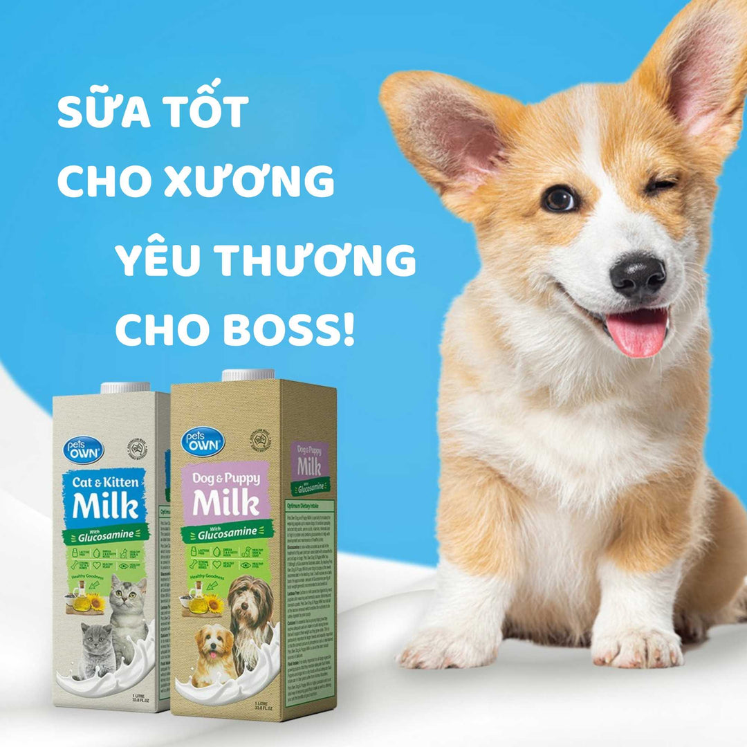 Sữa cho chó mèo Pets Own, nhập khẩu Úc, bổ sung Glucosamine, 1L