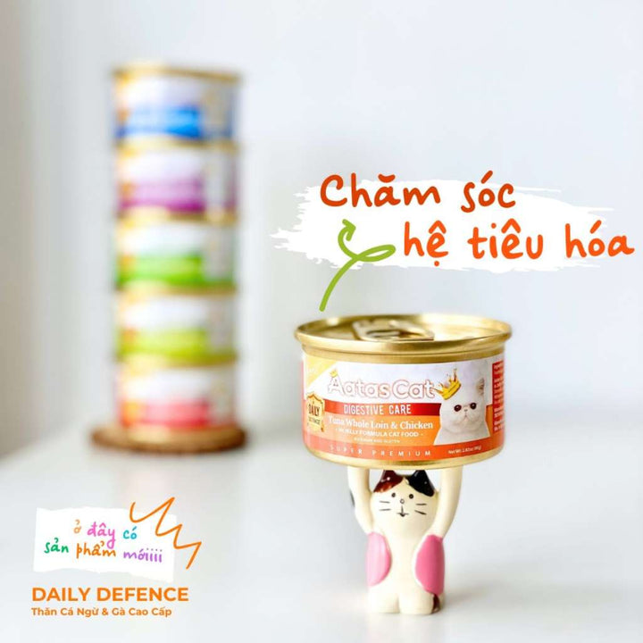 Pate Aatas Daily Defence, hỗ trợ chức năng cho mèo, lon 80g
