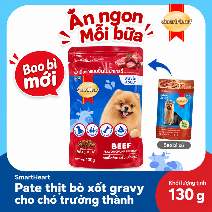 Pate SmartHeart Cho Chó Con & Chó Lớn Gói 120g, 130G