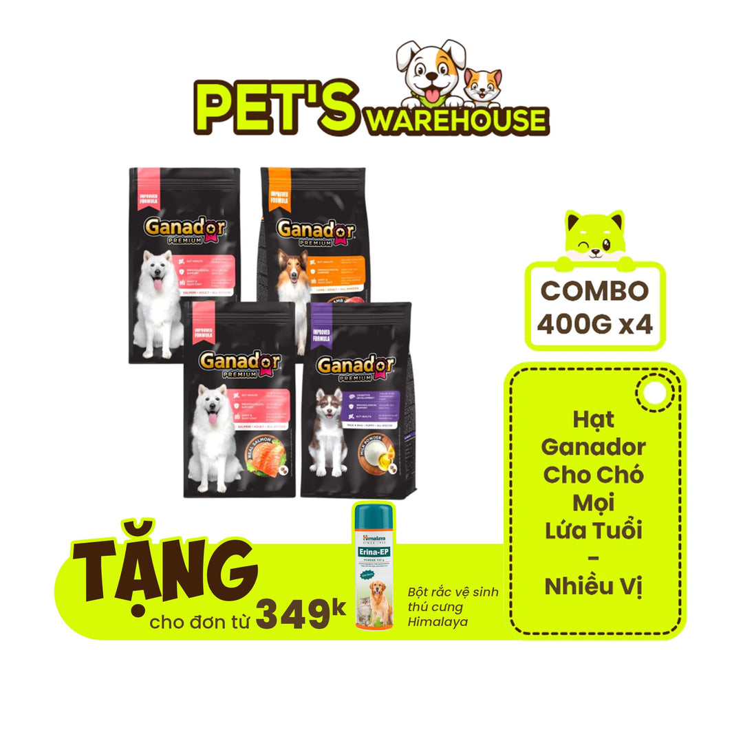 [Combo 4 Gói] Hạt Ganador Cho Chó Mọi Lứa Tuổi – Nhiều Vị Ngon, Túi 400g
