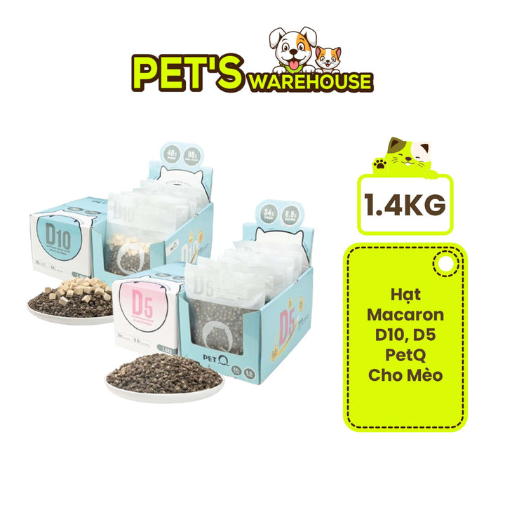 Thức Ăn Hạt Macaron D10, D5 PetQ Cho Mèo, Hộp 1.4Kg ( 7 gói x 200g)