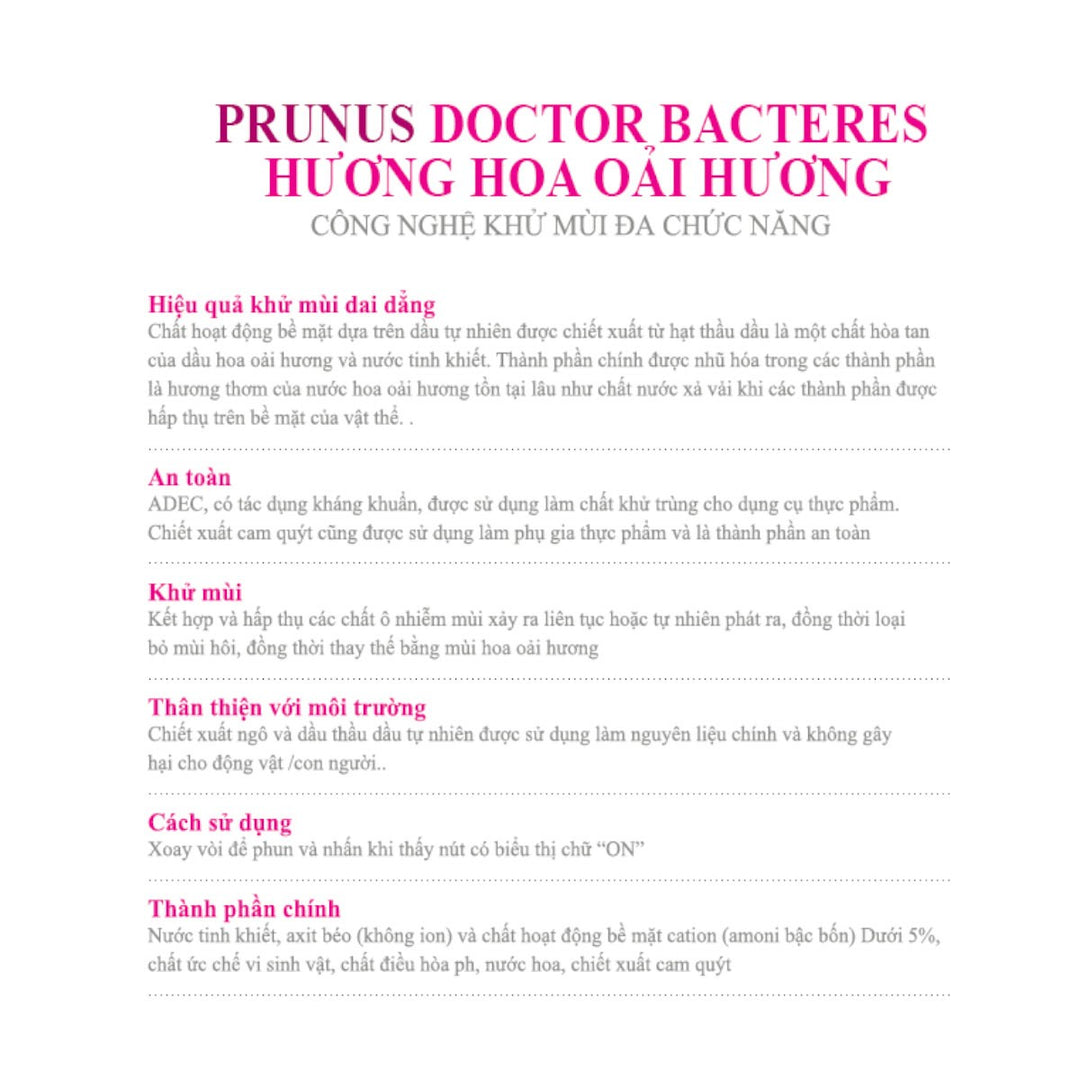 Xịt Khử Mùi Diệt Khuẩn Prunus Dr.Bacteres  700ML