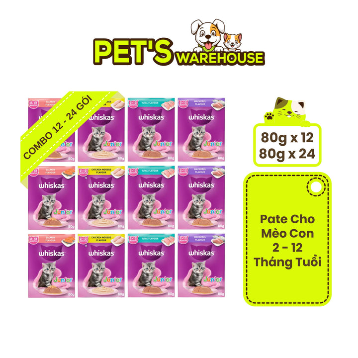 [Combo 12-24 Gói] Pate Whiskas Mèo Con Nhiều Vị Gói 80G
