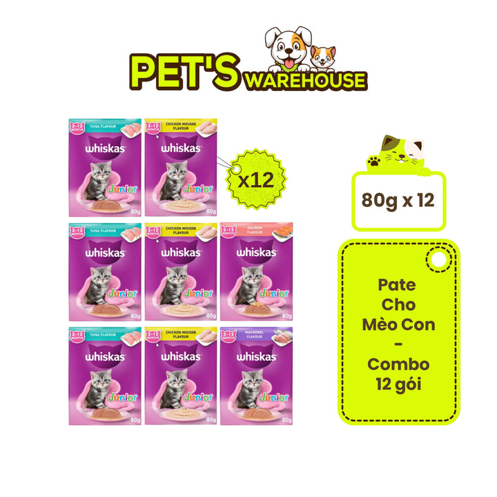 [Combo 12 Gói] Pate Whiskas Mèo Con Gói 80G