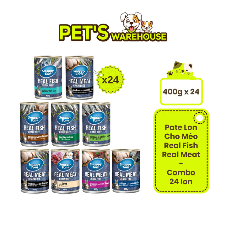 [Thùng 24 Lon] Pate Snappy Tom Real Fish Mèo Lon 400G