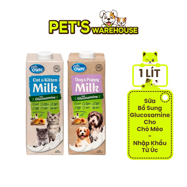 Sữa cho chó mèo Pets Own, nhập khẩu Úc, bổ sung Glucosamine, 1L