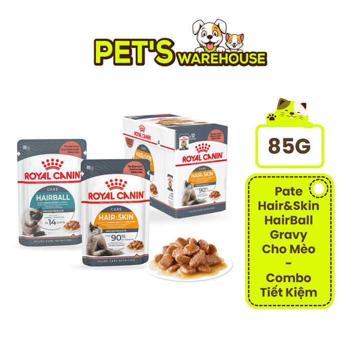 [Combo 3 - 12 Gói] Pate Mèo Royal Canin Hair&Skin, HairBall, Gói 85g