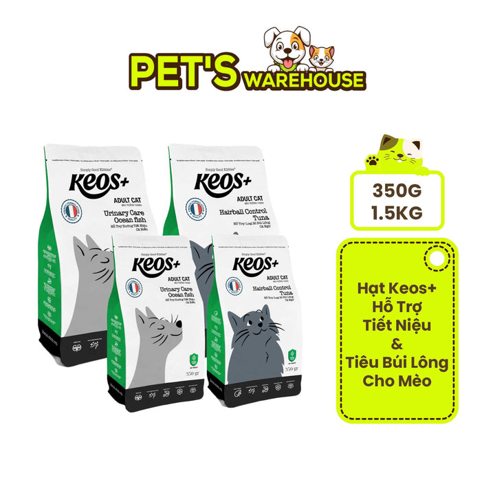 [350g - 1.5Kg] Hạt Keos+ Cho Mèo Trưởng Thành, Hỗ Trợ Tiết Niệu, Tiêu Búi Lông