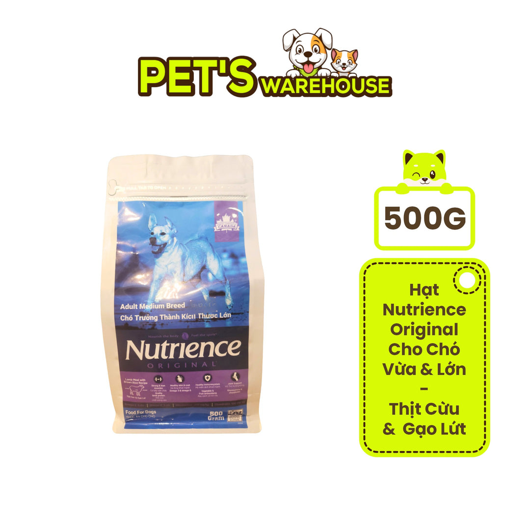 Hạt Nutrience Original Cho Chó Trưởng Thành Giống Vừa & Lớn - Thịt Cừu, Gạo Lứt & Rau Củ Trái Cây, 500g